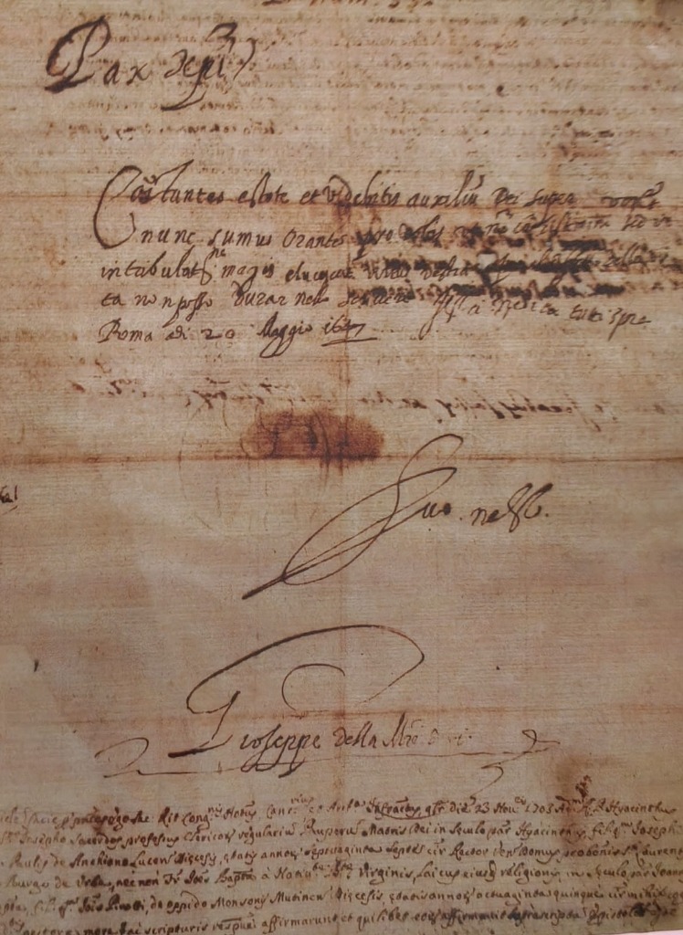Handwritten Letter by St. Joseph Calasanz with Signature