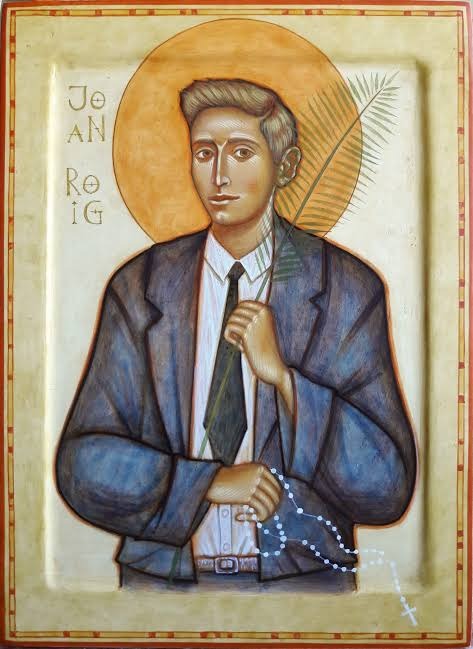 Icon of Blessed Joan Roig i Diggle holding rosary and martyr's palm